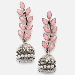 ZENEME Silver Plated Contemporary Kundan Studded Jhumkas Earrings image 2