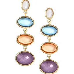 Yellow Chimes Multicoloured Crystal Studded Long Dangler Earrings image 5