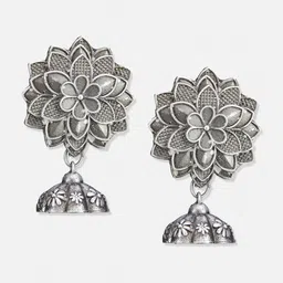 ATIBELLE Silver-Plated Contemporary Oxidised Jhumkas image 2