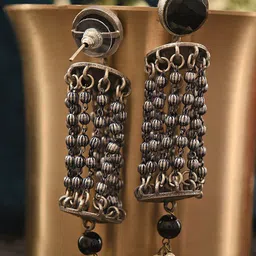 JAYPORE Silver-Plated Artificial Stones Studded Contemporary Shaped Drop Earrings image 3