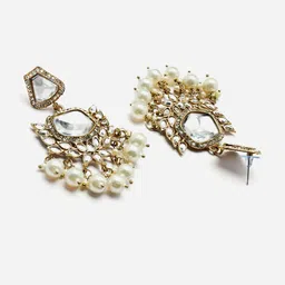 Anouk Gold-Toned Gold-Plated Kundan Contemporary Drop Earrings image 4