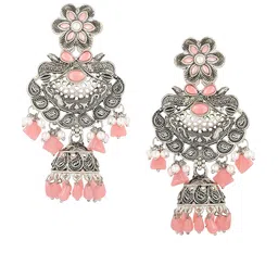 OOMPH Silver-Toned Dome Shaped Jhumkas Earrings image 3