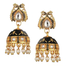 Jazz and Sizzle Gold-Plated Dome Shaped Meenakari Jhumkas image 5