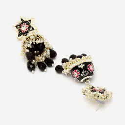 Anouk Gold-Plated Dome Shaped Kundan Studded & Beaded Jhumkas image 2