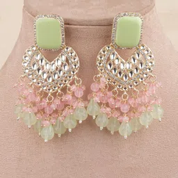 Crunchy Fashion Copper-Plated Stone-Studded Beaded Heart Shaped Drop Earrings image 2