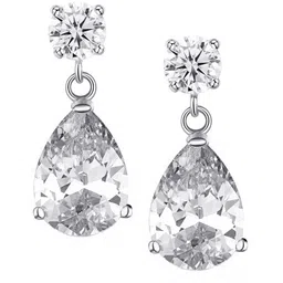 Yellow Chimes Silver-Toned & White Crystal Studdd Oval Shape Drop Earrings image 2