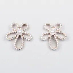 Niscka Silver-Plated Beaded Floral Studs image 3