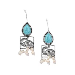 VENI 925 Sterling Silver Artificial Stones Studded And Beaded Oxidised Drop Earrings image 5