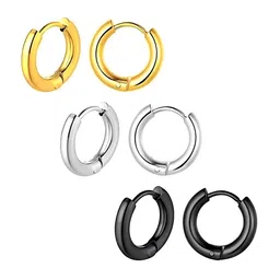 KARISHMA KREATIONS Unisex Set Of 3 Stainless Steel Circular Shaped Hoop Earrings image 3