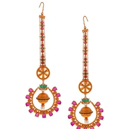 Voylla Gold-Plated Artificial Stones Studded Contemporary Drop Earrings image 2