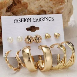 Celestique Set Of 6 Gold-Plated Circular Beaded Studs & Hoop Earrings image 3