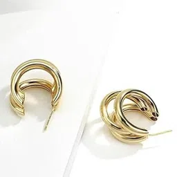 DN Creation Gold Plated Contemporary Twisted Layered Hoop Earrings image 3
