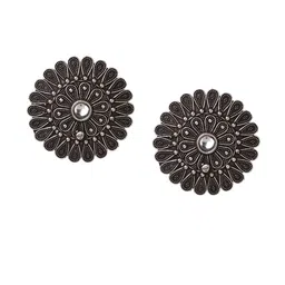 VENI Silver-Plated Oxidised Circular Studs Earrings image 2