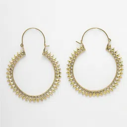 NVR Women Gold Circular Rhodium-Plated Hoop Earrings image 3