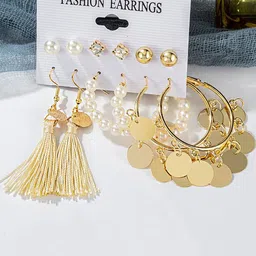 Yellow Chimes Set Of 6 Gold-Toned Circular Hoop & Stud Earrings image 2