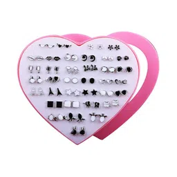 Silver Shine Silver Plated & Black Contemporary Studs Earrings image 2