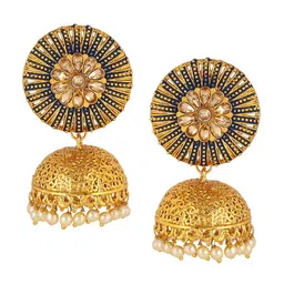 Shining Diva Gold-Plated & Black Contemporary Jhumkas Earrings image 2