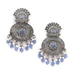 KARATCART Blue & White Silver-Plated Stone Studded Classic Drop Earrings image 2