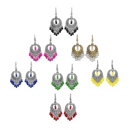 Yellow Chimes Silver-Plated Pack Of 7 Multicoloured Drop Earrings image 3