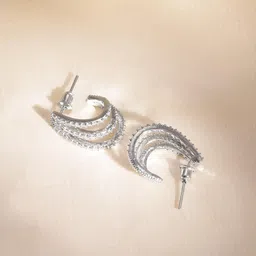 Rubans Rhodium Plated High Quality Cubic Zirconia Studded Hoop Earrings image 3