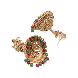 Shining Jewel - By Shivansh Gold-Plated Artificial Beads Temple Jhumkas Earrings image 3