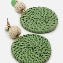 SOHI Gold Plated Green Contemporary Drop Earrings image 3