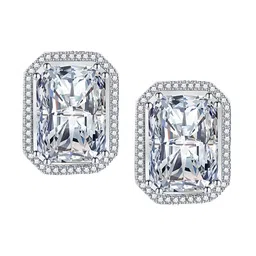 Designs & You Silver Plated Square Shaped Cubic Zirconia Studs Earrings image 3