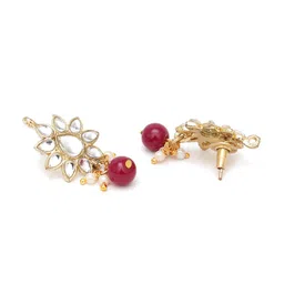 KARATCART Set of 3 Gold-Plated & Red Classic Studs Earrings image 3