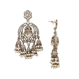 Anvik Silver-Plated Stone Studded Classic Jhumkas image 3