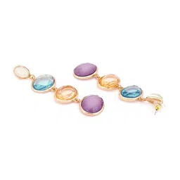 Yellow Chimes Multicoloured Crystal Studded Long Dangler Earrings image 3