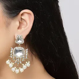 Anouk Gold-Toned Gold-Plated Kundan Contemporary Drop Earrings image 2