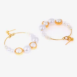 Yellow Chimes White & Gold-Toned Circular Studs Hoop Earrings image 3
