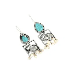 VENI 925 Sterling Silver Artificial Stones Studded And Beaded Oxidised Drop Earrings image 3