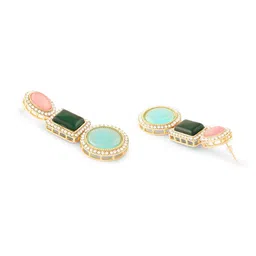 AMI Gold-Plated Stone-Studded Geometric Drop Earrings image 2