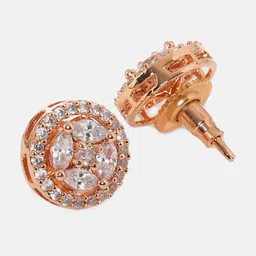 RITU SINGH Rose Gold Plated American Diamond Circular Studs image 3