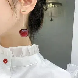 Celestique Gold-Plated Cherry Design Korean Acrylic Drop Earrings image 4