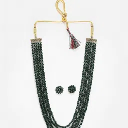 Arrabi Green Artificial Stones and Beads Jewellery Set image 3