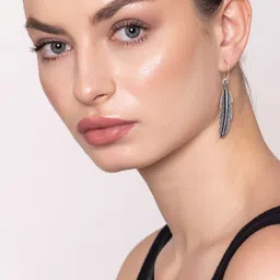 Studio One Love Silver-Plated Feather Shaped Drop Earrings image 2