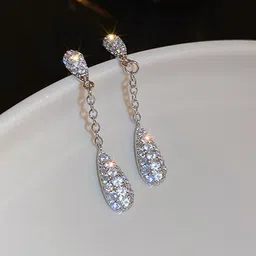 DESTINY JEWELS Gold-Plated Artificial Stones Studded Teardrop Shape Drop Earrings image 5