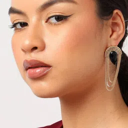 SOHI Black & Gold-Plated Contemporary Drop Earrings image 3