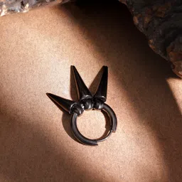 The Roadster Lifestyle Co. Men Silver-Toned & Black Rhodium-Plated Geometric Hoop Earrings image 3