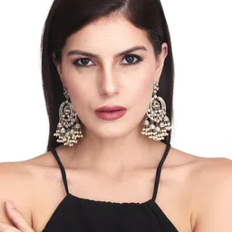Anvik Silver-Plated Stone Studded Classic Jhumkas image 4