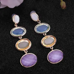 Yellow Chimes Multicoloured Crystal Studded Long Dangler Earrings image 2