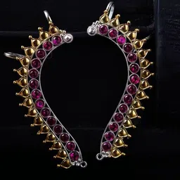 House of Aadyaa 925 Sterling Silver Stones Contemporary Oxidised Ear Cuff image 2