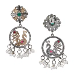 Anouk Silver-Toned Silver-Plated Contemporary Oxidised Drop Earrings image 4