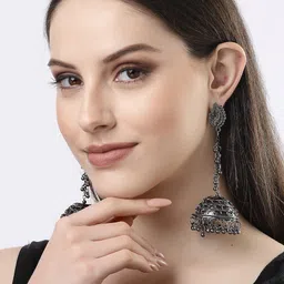 NVR Brass-Plated Oxidised Dome Shaped Jhumkas-picture-30