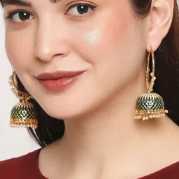 OOMPH Gold-Plated Dome Shaped Jhumkas Earrings image 3