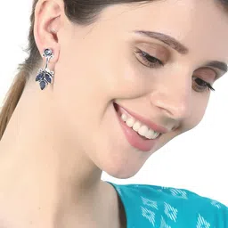 EL REGALO Silver-Plated Black Oxidised Floral Drop Earrings image 4