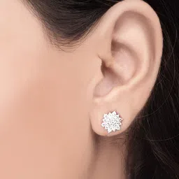 Nistra Rhodium-Plated Cubic Zirconia Floral Stud Earrings image 4