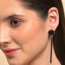 SOHI Black & Gold-Plated Contemporary Drop Earrings image 4